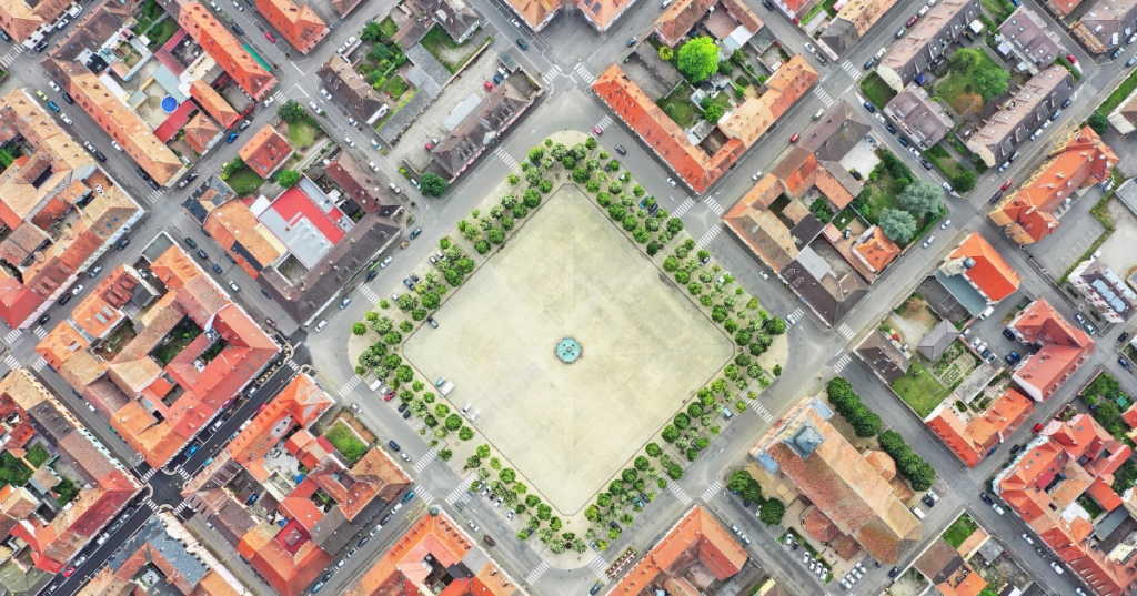 Vue aérienne d’un quartier résidentiel 